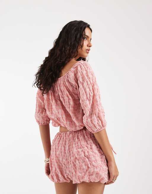 ASOS DESIGN bubble bloomer short in pink check, 4 of 5