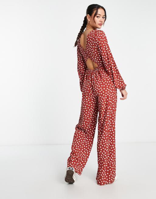 ASOS DESIGN bubble crepe button back long sleeve jumpsuit in