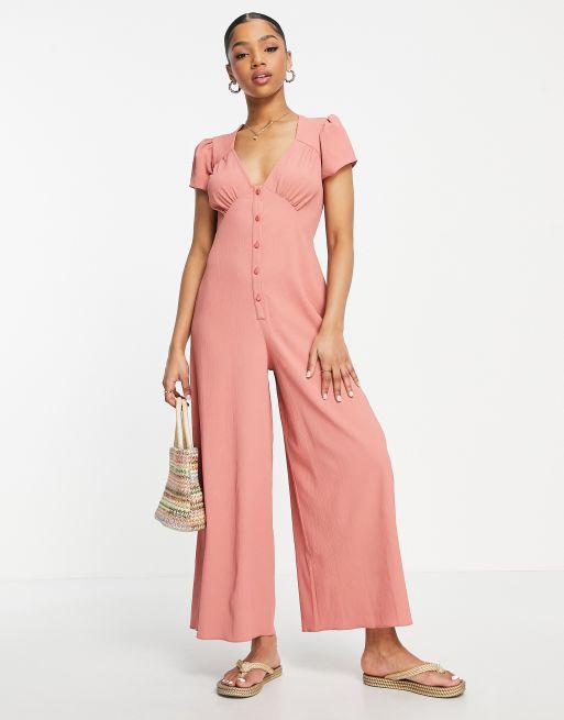 Pink hot sale button jumpsuit