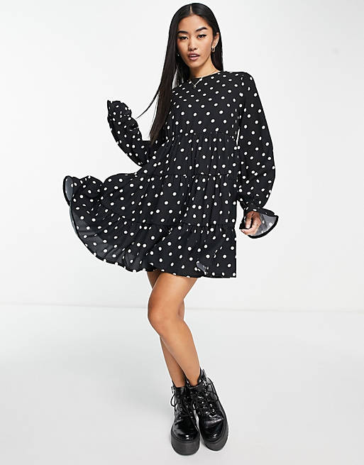 Women bubble crepe tiered smock playsuit in mono spot 