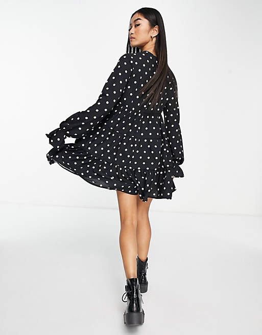 Women bubble crepe tiered smock playsuit in mono spot 