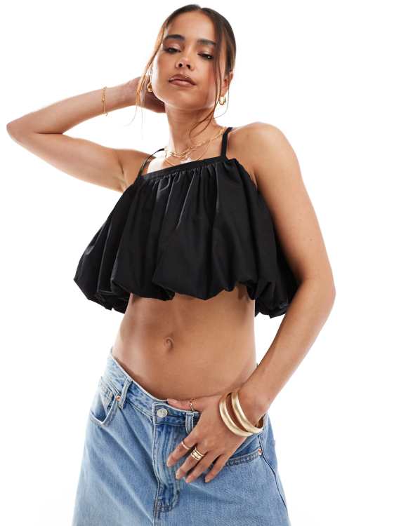 Asos Design Bubble Crop Cami Top In Black