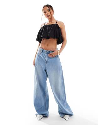ASOS DESIGN bubble crop cami top in black
