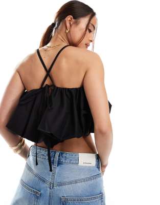 ASOS DESIGN bubble crop cami top in black