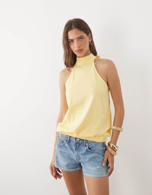ASOS DESIGN bubble halter neck top in buttermilk, 2 of 4