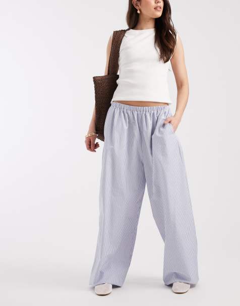 ASOS DESIGN bubble hem balloon trouser in blue stripe - view 1