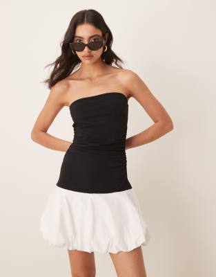 ASOS DESIGN bubble hem bandeau mini dress with poplin skirt