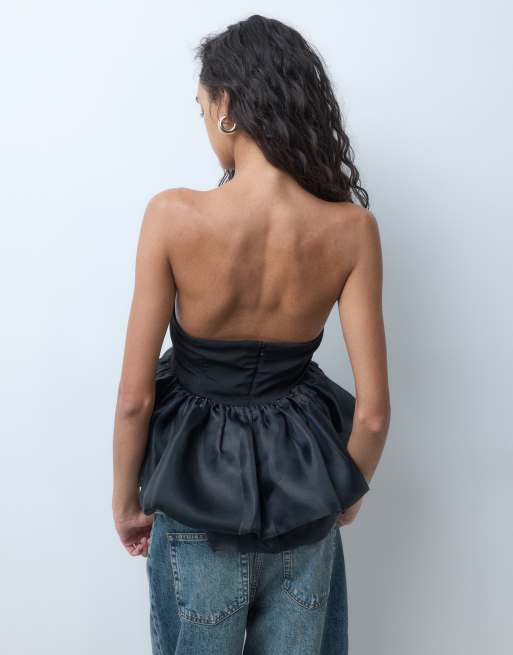ASOS DESIGN bubble hem bandeau top in black, 4 of 5