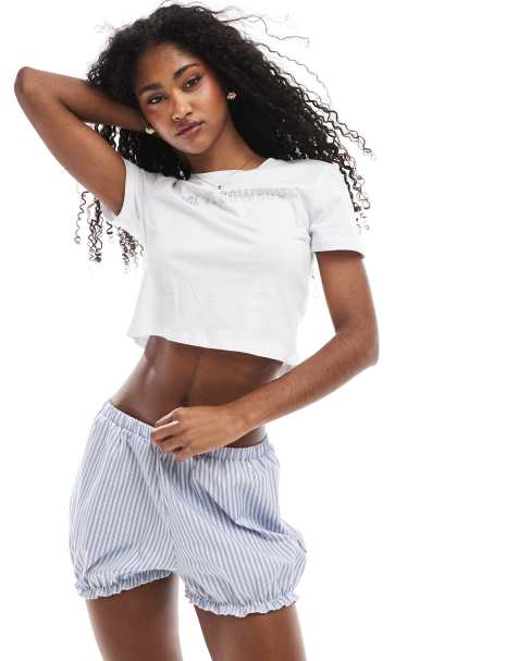 ASOS DESIGN bubble hem bloomer shorts in blue stripe - view 1