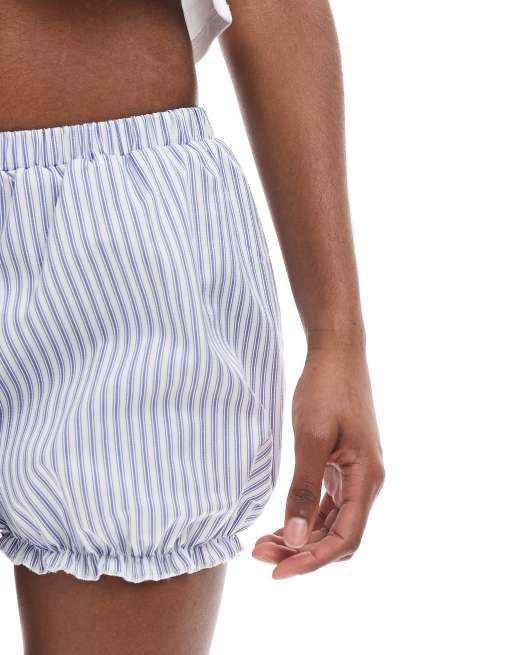 ASOS DESIGN bubble hem bloomer shorts in blue stripe, 5 of 5