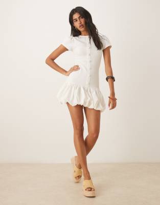 Asos Design Bubble Hem Button Down Mini Dress In Green