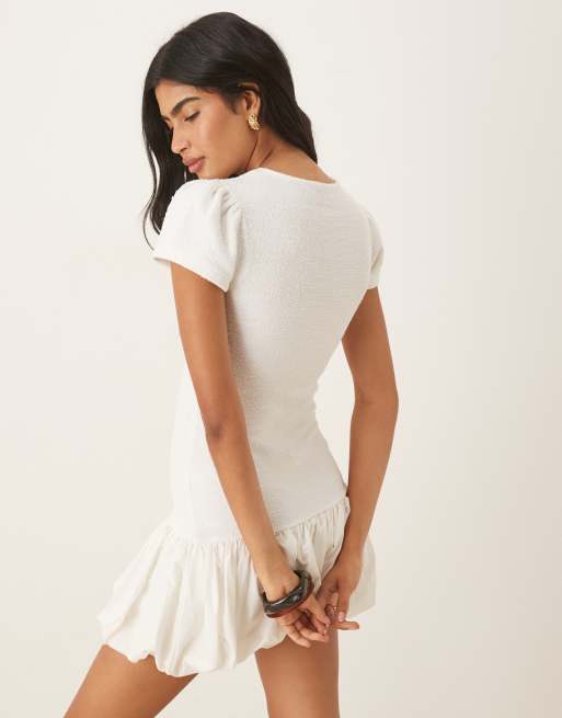 ASOS DESIGN bubble hem button down mini dress in neutral