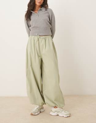 Asos Design Bubble Hem Cotton Pants In Green