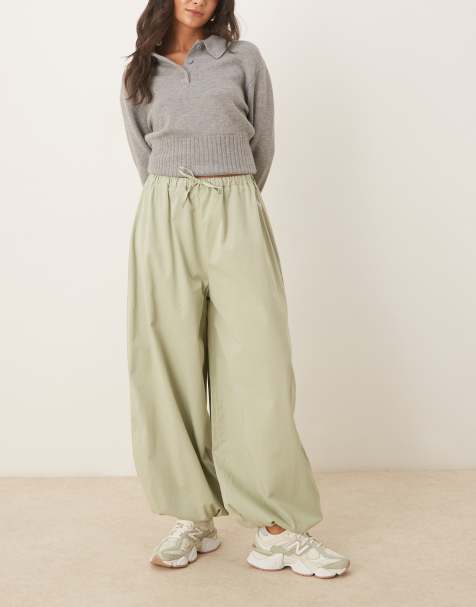 ASOS DESIGN bubble hem cotton trouser in sage green - view 1