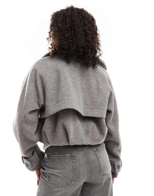 ASOS DESIGN bubble hem formal cropped trench coat in gray