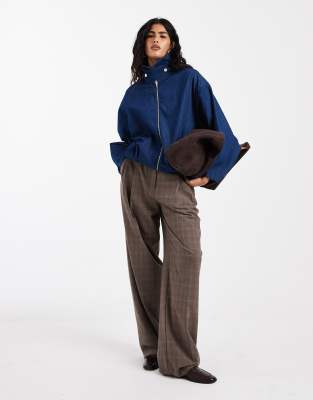 Asos Design Bubble Hem Funnel Neck Jacket In Blue