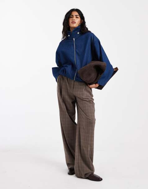ASOS DESIGN bubble hem funnel neck jacket in indigo