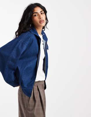 Asos Design Bubble Hem Funnel Neck Jacket In Blue