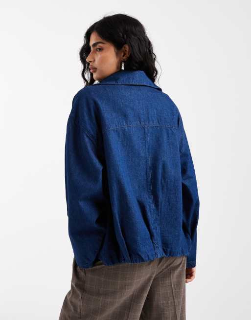 ASOS DESIGN bubble hem funnel neck jacket in indigo