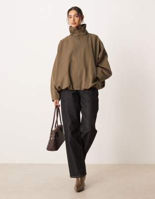 Asos Design Bubble Hem Funnel Neck Trench Jacket In Green