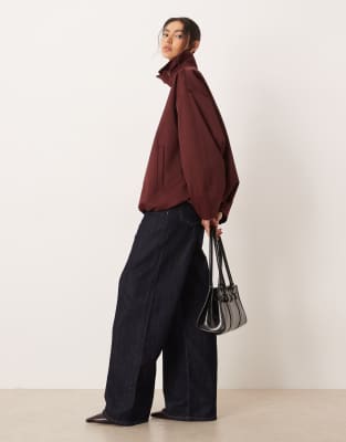 Asos Design Bubble Hem Funnel Neck Trench Jacket In Burgundy