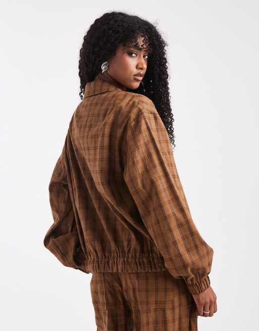 ASOS DESIGN bubble hem jacket in mustard check (part of a set), 4 of 4