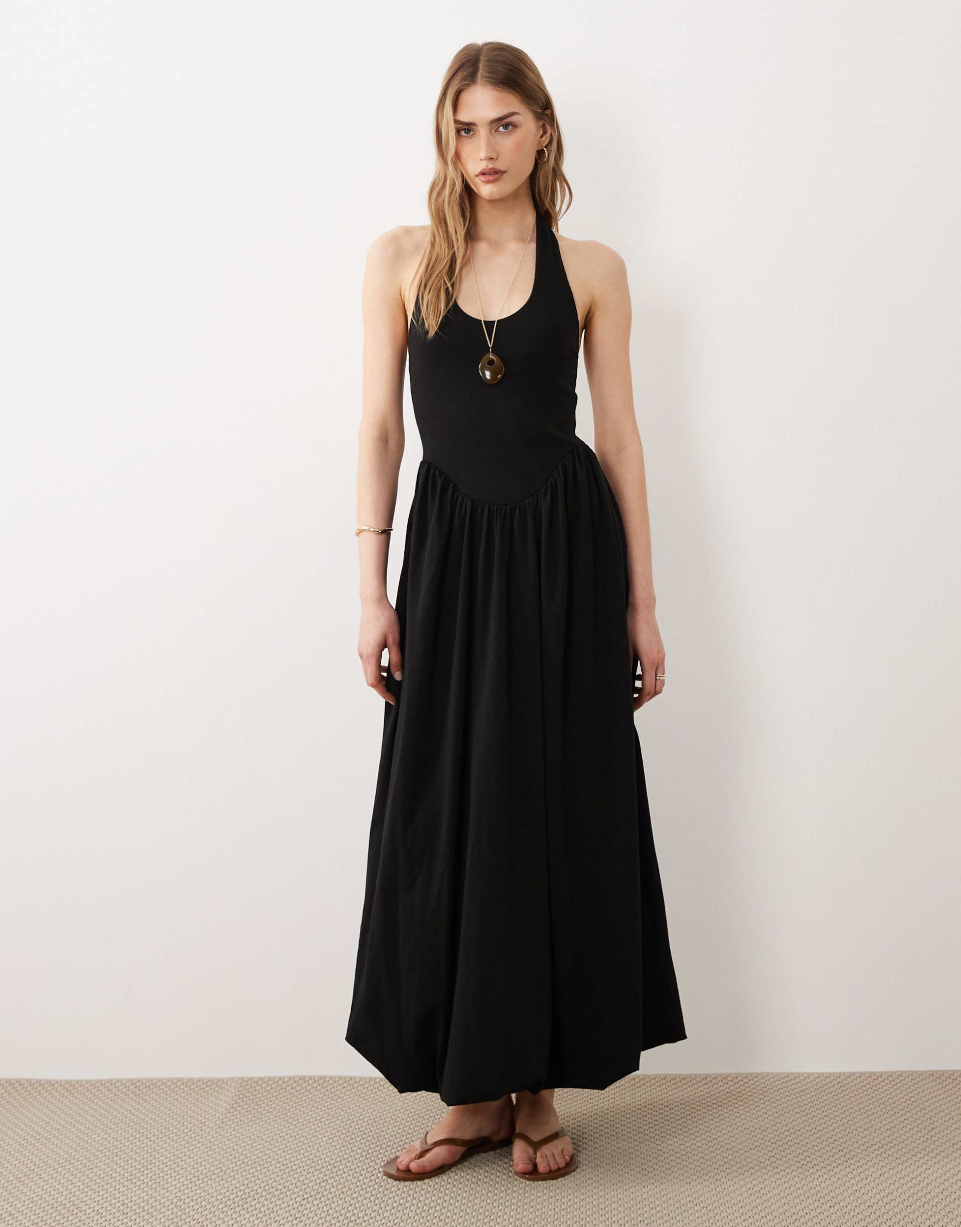 asos design bubble hem midaxi dress in black