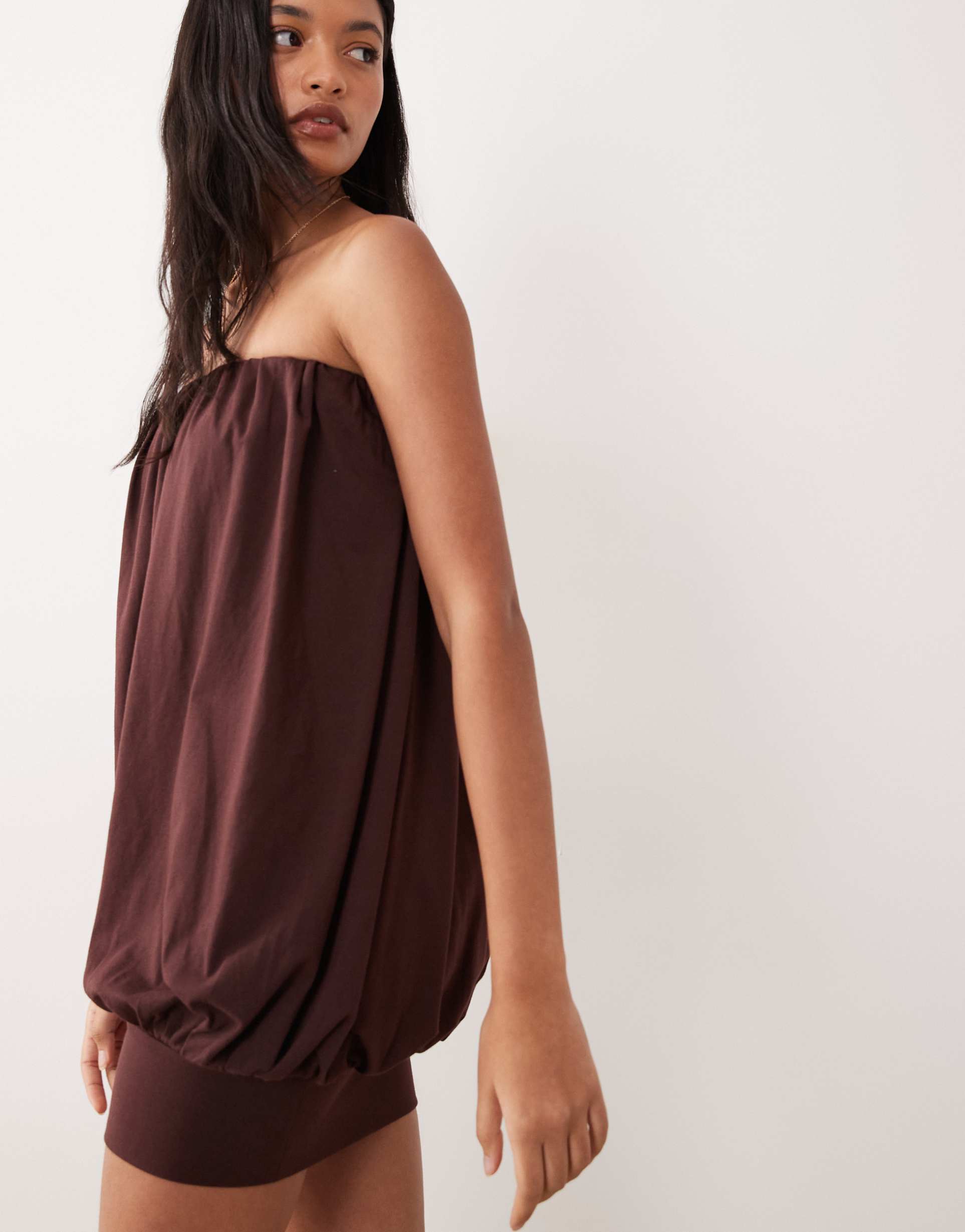 asos design bubble hem mini dress in chocolate