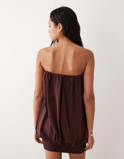 ASOS DESIGN bubble hem mini dress in chocolate, 4 of 4