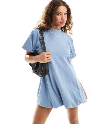 Asos Design Bubble Hem Mini Dress In Denim Blue