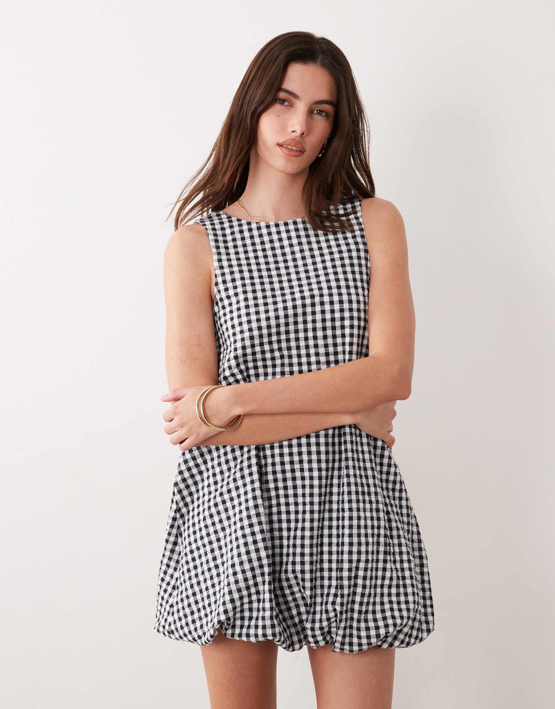 asos design bubble hem mini dress in gingham