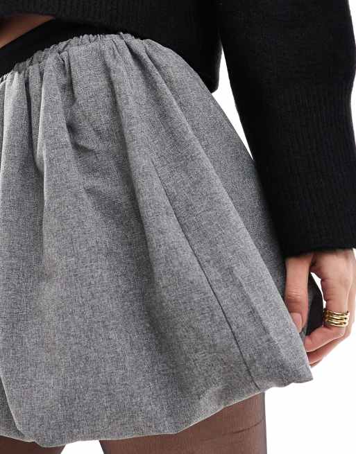 ミストレアス　Hem Race Mini Skirt 【Dark gray】 Dark Grey Pinstriped Mid-Rise Pleated Tailored Mini Skirt