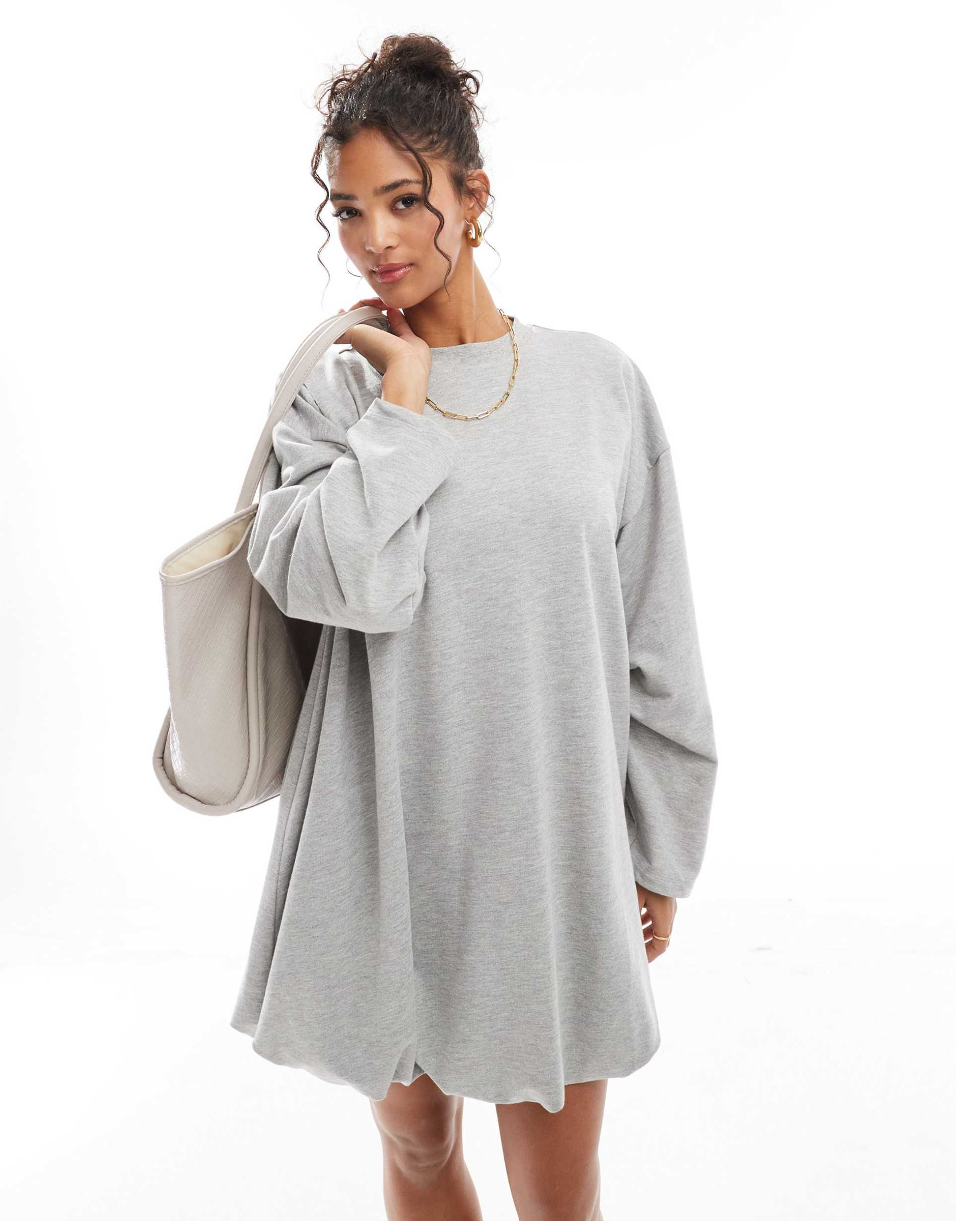 asos design bubble hem mini sweat dress in gray heather