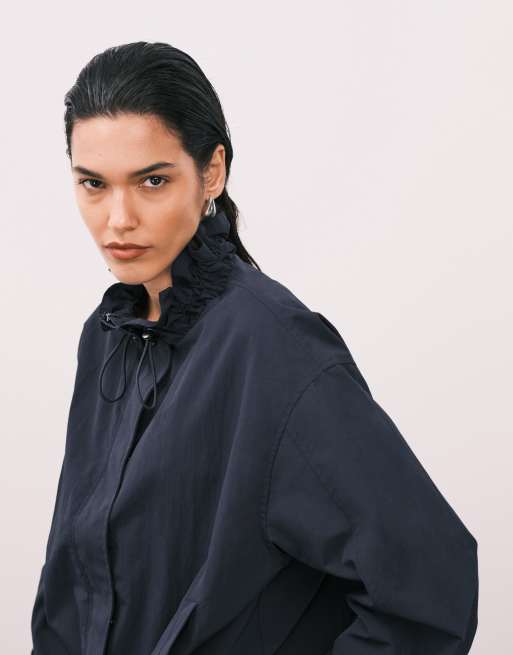 ASOS DESIGN bubble hem nylon track jacket in navy, 2 of 4