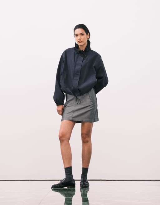 ASOS DESIGN bubble hem nylon track jacket in navy, 3 of 4
