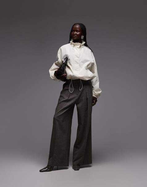ASOS DESIGN bubble hem nylon track jacket in off white