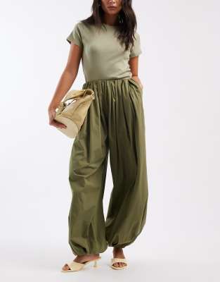 Asos Design Bubble Hem Poplin Pants In Green