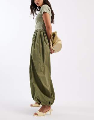 Asos Design Bubble Hem Poplin Pants In Green
