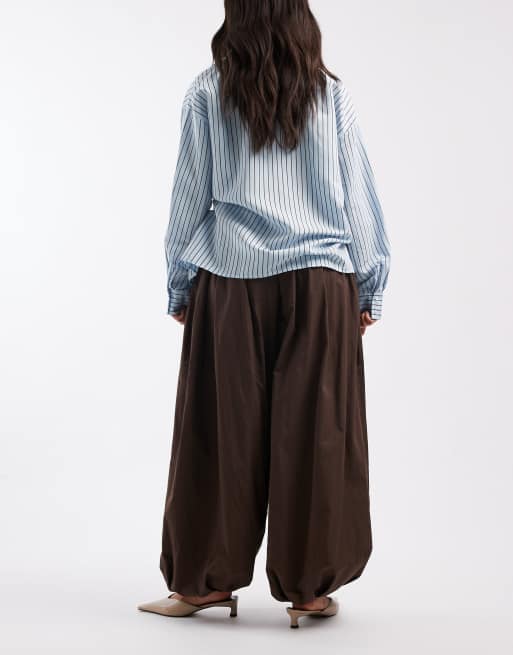 ASOS DESIGN bubble hem poplin trouser in chocolate brown, 3 of 5