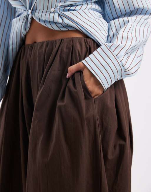 ASOS DESIGN bubble hem poplin trouser in chocolate brown, 5 of 5
