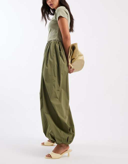 ASOS DESIGN bubble hem poplin pants in olive green