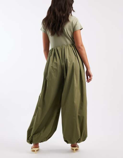 ASOS DESIGN bubble hem poplin pants in olive green
