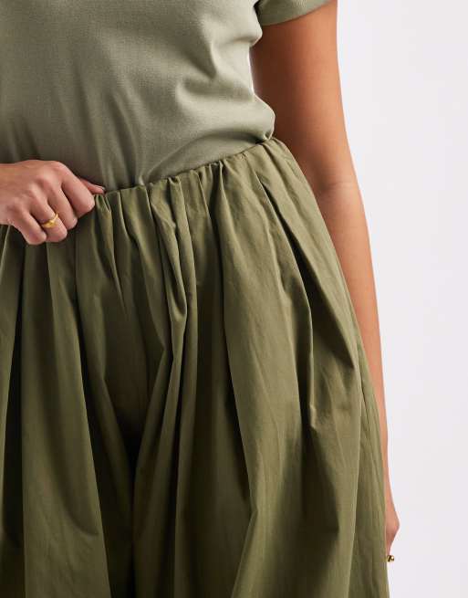 ASOS DESIGN bubble hem poplin pants in olive green
