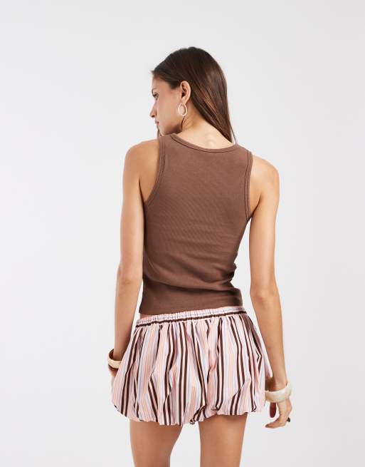 ASOS DESIGN bubble hem shorts in pink stripe, 4 of 5