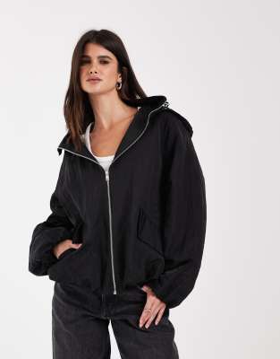 Asos Design Bubble Hem Shower Resistant Rainwear Jacket In Black