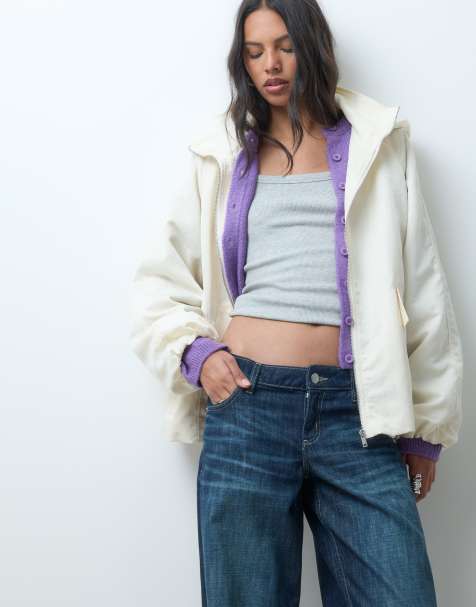 ASOS DESIGN bubble hem shower resistant rainwear jacket in neutral - view 1