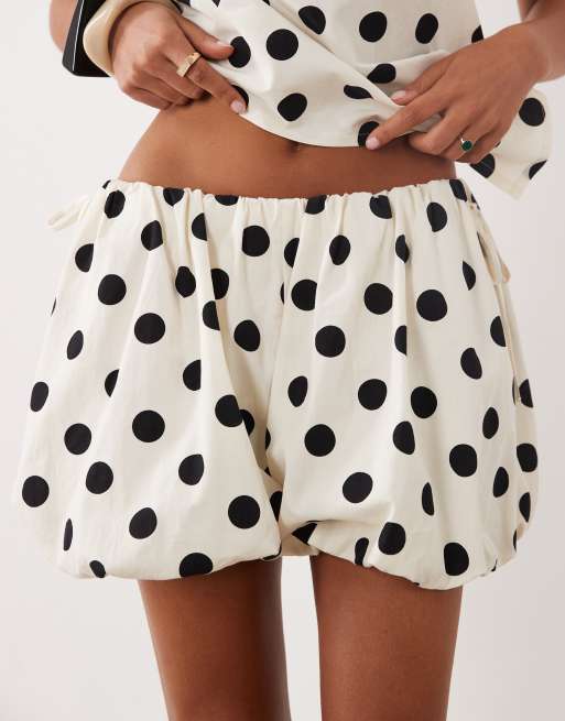 ASOS DESIGN bubble hem side tie shorts in polka dot - part of a set, 3 of 5