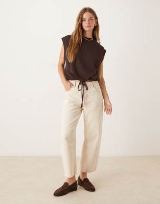 Asos Design Bubble Hem Sleeveless Sweatshirt Top With Drawstring Detail In Brown