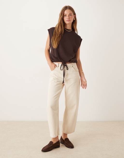 ASOS DESIGN bubble hem sleeveless sweatshirt top with drawstring detail in dark brown - part of a set, 2 of 4