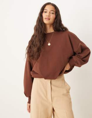 Asos Design Bubble Hem Sweatshirt In Brown
